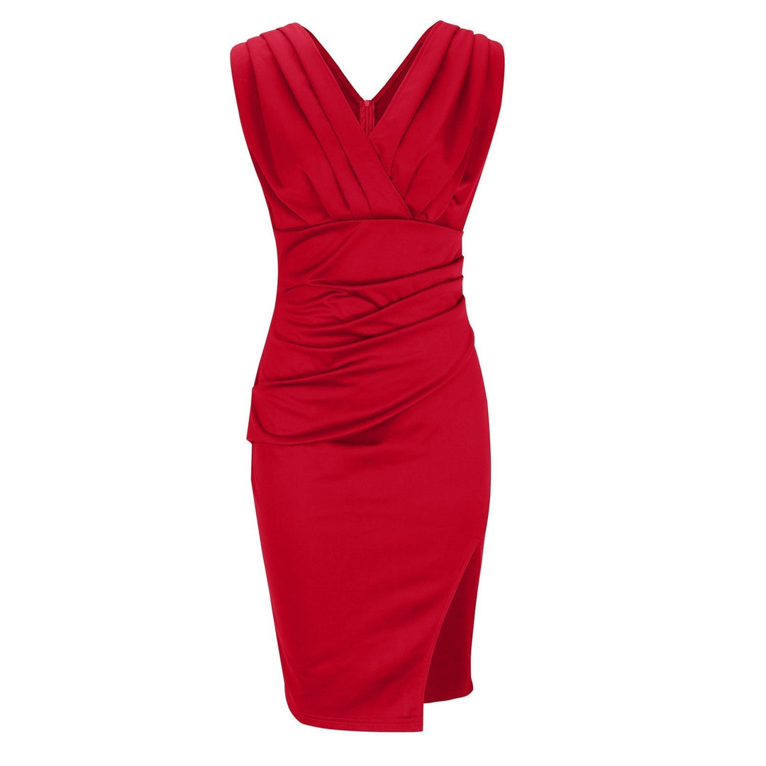 Elegante dames V-hals jurk met split. Perfecte avondjurk of feestjurk.