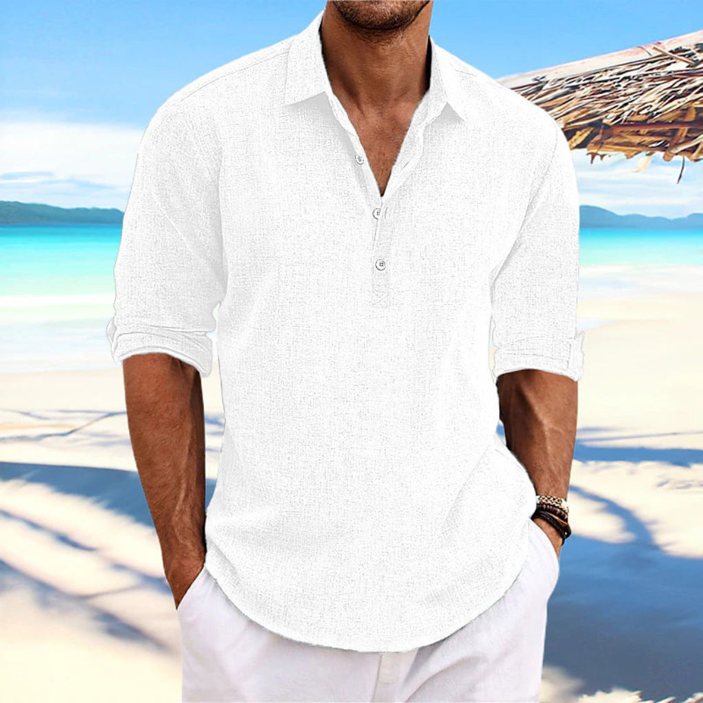 Heren lichtgewicht Henley shirt met lange mouwen, ideaal voor een casual lente- of zomerlook.