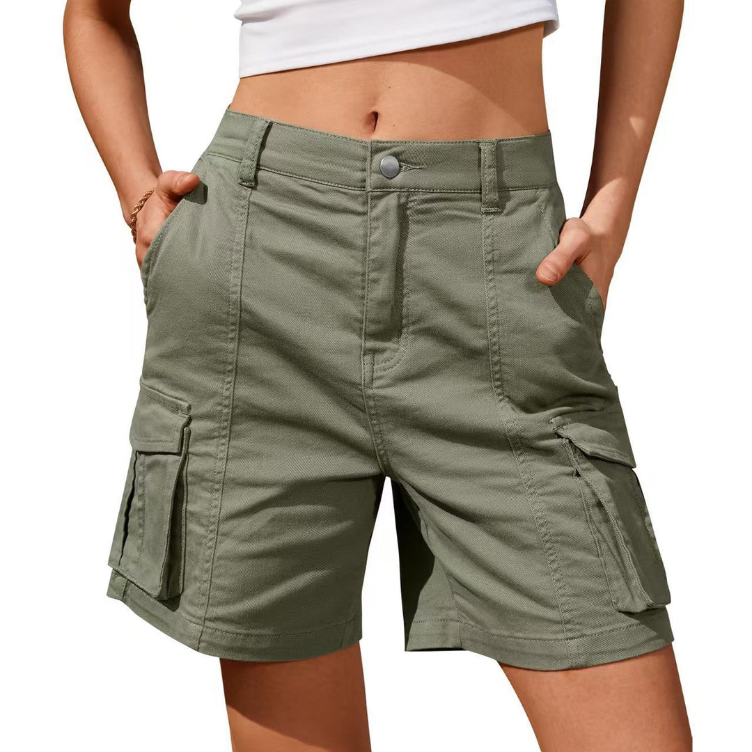 Dames casual cargo shorts met hoge taille en ruime zakken, ideaal voor zomerse streetstyle outfits.