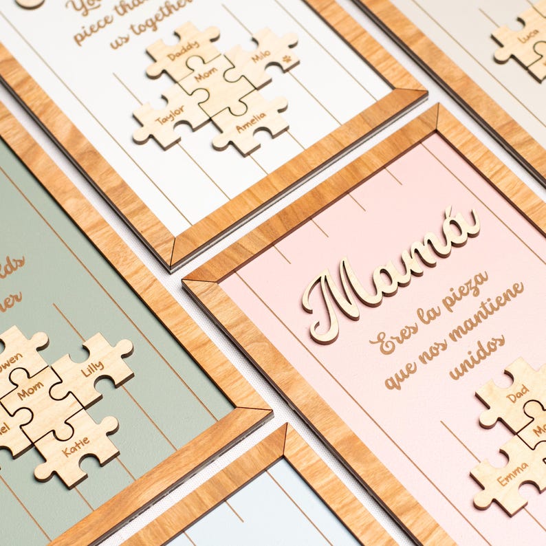 Exclusieve houten familiepuzzel, handgemaakt en gepersonaliseerd, het ultieme cadeau voor elk gezin.