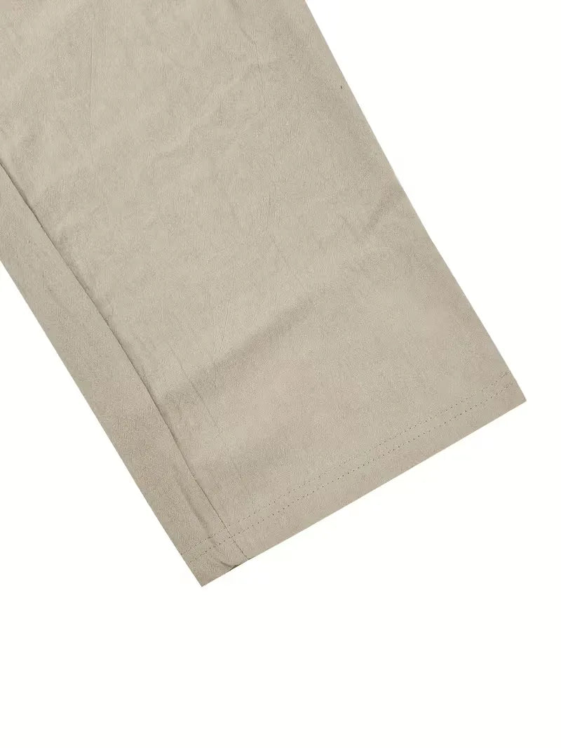 Luchtige heren strandkleding: comfortabel V-hals shirt korte mouwen & broek rechte pijpen, ademend.