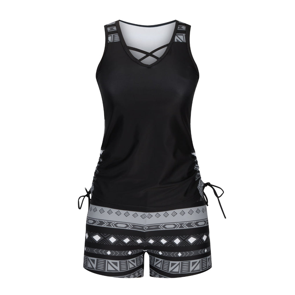 Dames bikini met hoge taille en stijlvol knoopdetail, perfecte zwemkleding voor de zomer.