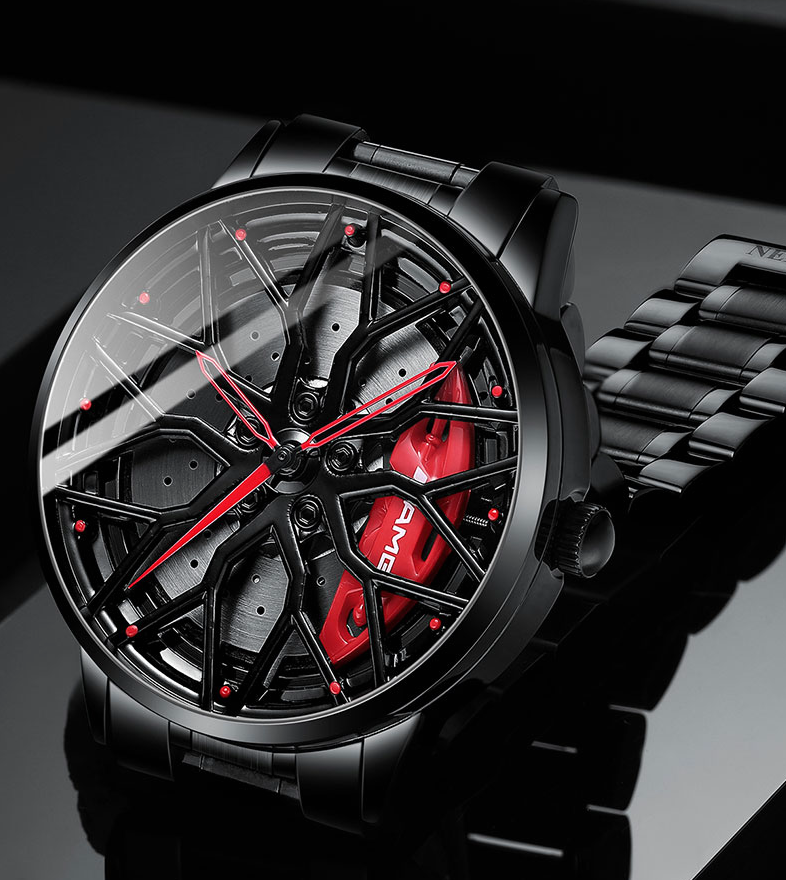 Stijlvol heren sporthorloge RaceVision met uniek racewagen ontwerp; waterbestendig en precisie uurwerk.