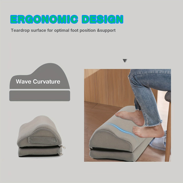 Veelzijdige ergonomische voetensteun voor kantoor of thuiswerkplek, gemaakt van comfortabel geheugenschuim.