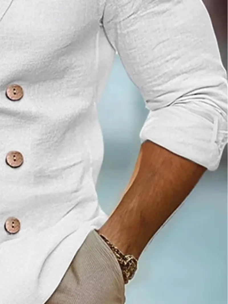 Heren slim fit zakelijke blazer van linnen met lange mouwen, houten knopen en een moderne v-hals, ideaal voor kantoor.