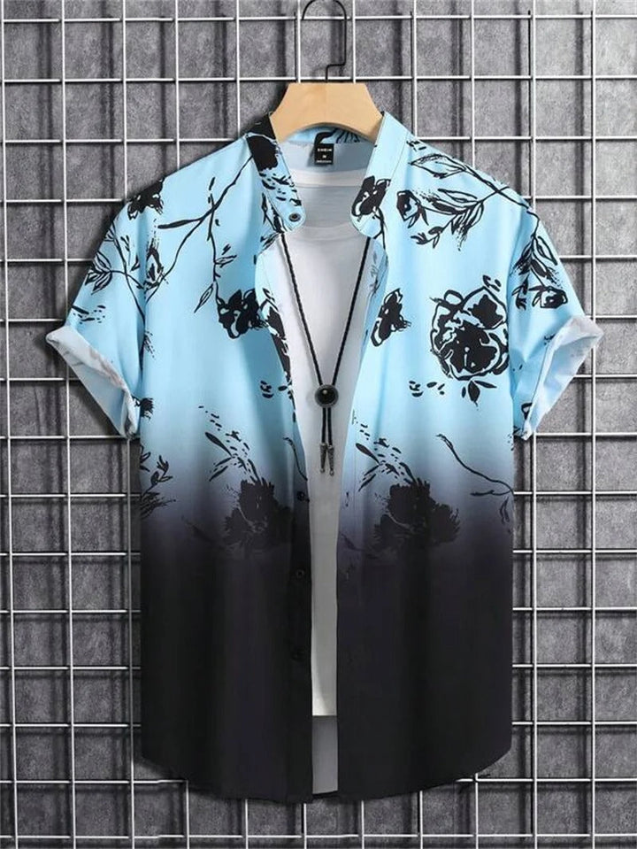 Heren overhemd met opvallende 3D bloemenprint. Kleurrijk Hawaii overhemd, korte mouw, perfect voor zomerse feesten.