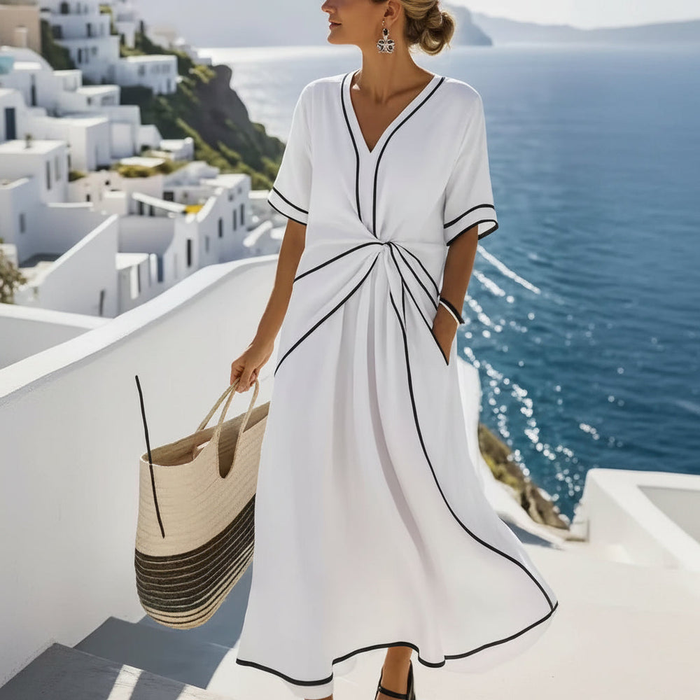 Comfortabele casual dames maxi-jurk, perfect als zomerjurk of strandjurk met trendy V-hals.