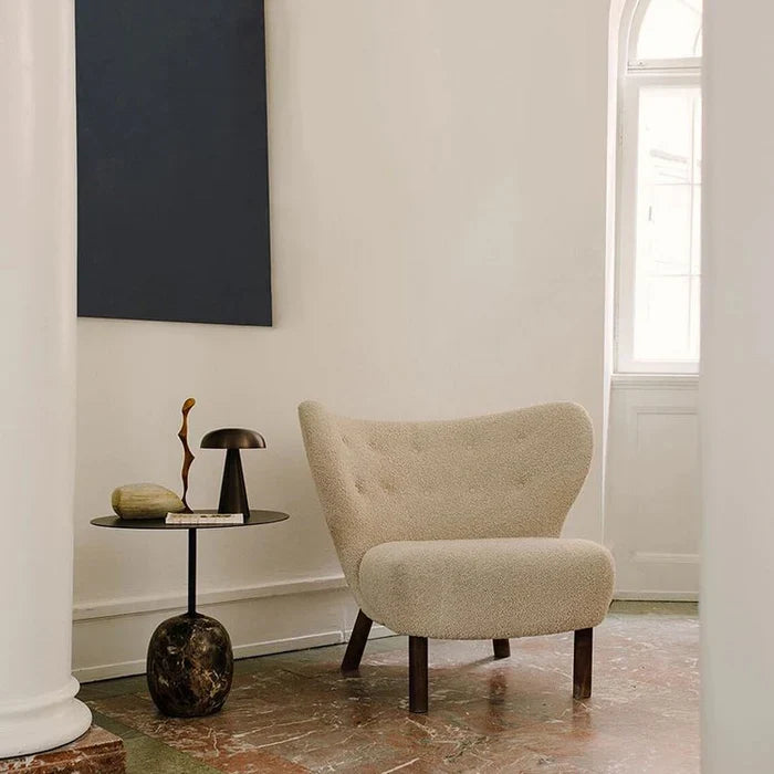 Draagbare tafellamp ShroomLite goud/brons, draadloos sfeerlicht met warm wit licht voor modern interieur.