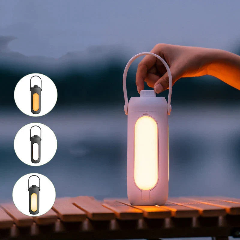 LumiCamp LED campinglamp verlicht een tent 's nachts, perfect voor een gezellige kampeerervaring.