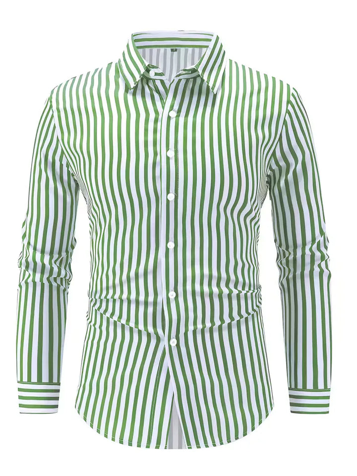 Trendy heren slim fit shirt met verticale strepen en lange mouwen. Een must-have in elke kledingkast.