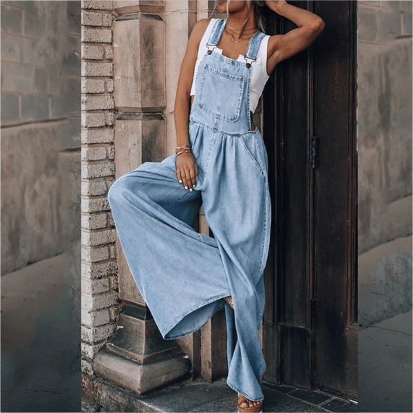Elegante dames zomer jumpsuit met wijde pijpen, comfortabel en modieus, vrouwenkleding.