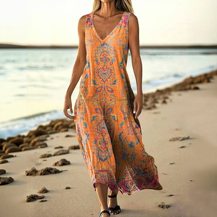 Vloeiende boho Ibiza maxi jurk voor dames, perfect voor zomerse dagen, strand of festivals. Stijlvol en comfortabel.