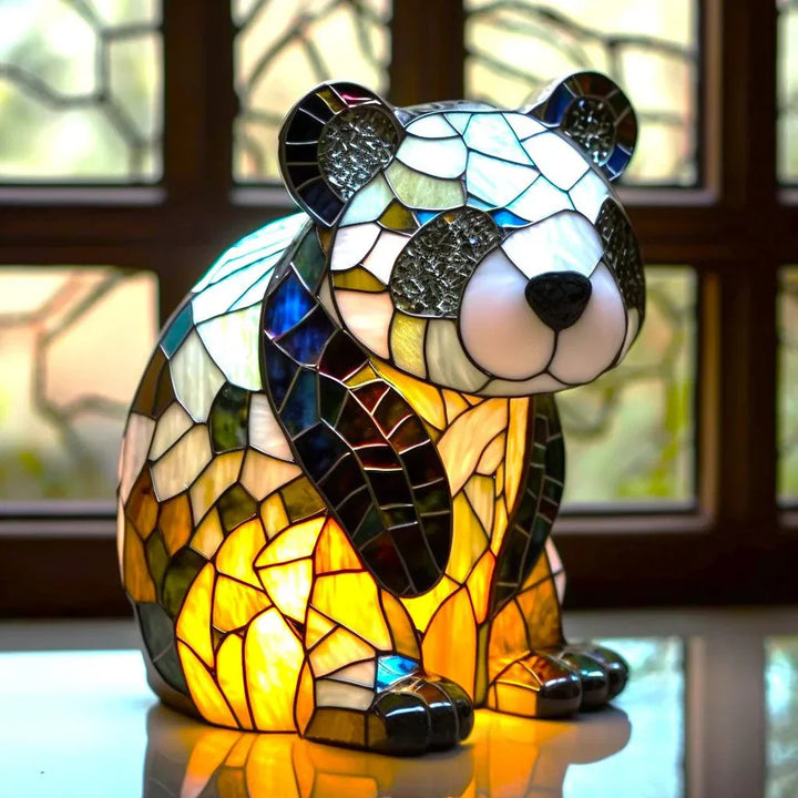 Artistieke VitraFauna uilenlamp in unieke glas-in-lood stijl, perfecte sfeerverlichting voor thuis.
