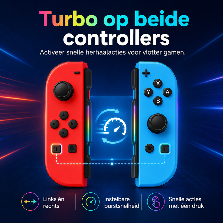Nintendo Switch draadloze controller in actie, toont levendige LED sfeerverlichting.