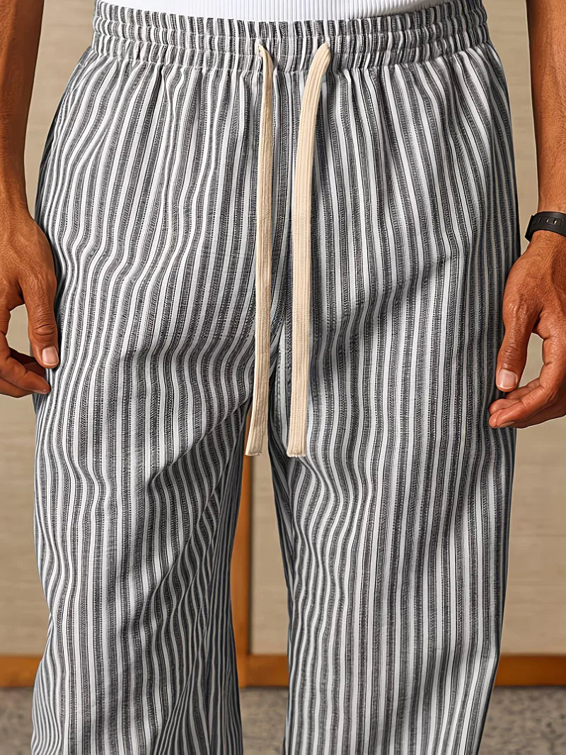 Gestreepte comfortbroek voor heren, wijde pijp joggers ideaal voor ontspannen dagen.