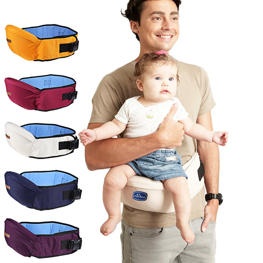 Zwarte ergonomische baby heupdrager voor comfortabel dragen, voorkomt rugpijn bij ouders.