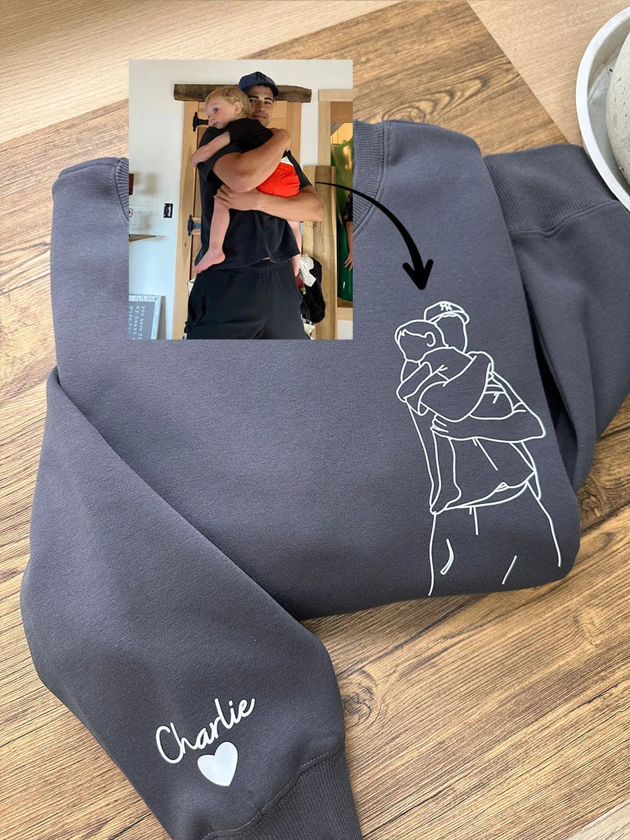 Unieke heren hoodie met custom geborduurde foto van hoge kwaliteit. Perfect als persoonlijk cadeau voor hem.