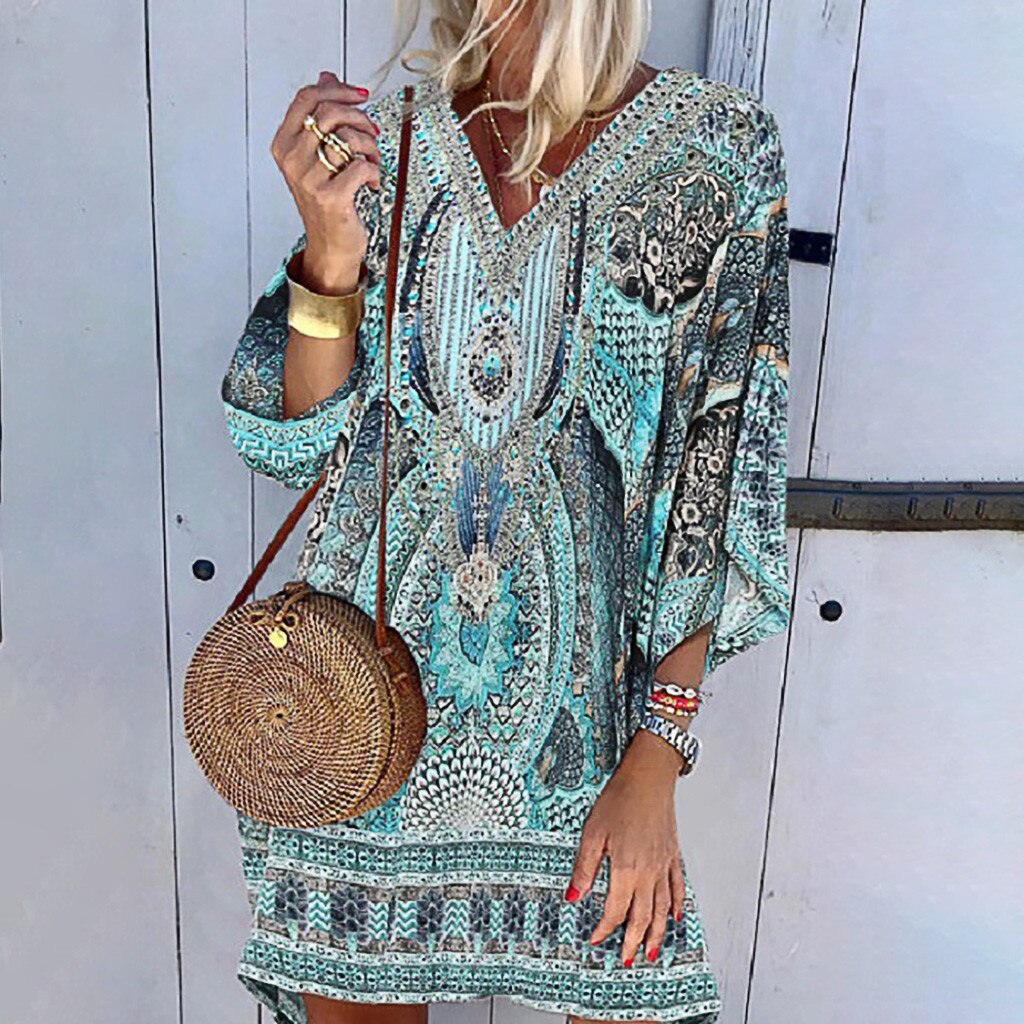 Eva™ casual dames zomerjurk met vrolijke print; veelzijdig als strandjurk of voor ontspannen vakantiedagen.