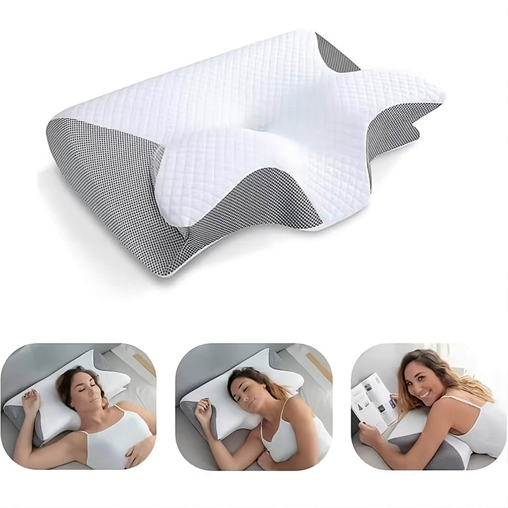 Ergonomisch Mayer traagschuim kussen voor nekondersteuning, verlicht rugpijn en bevordert diepe slaap.
