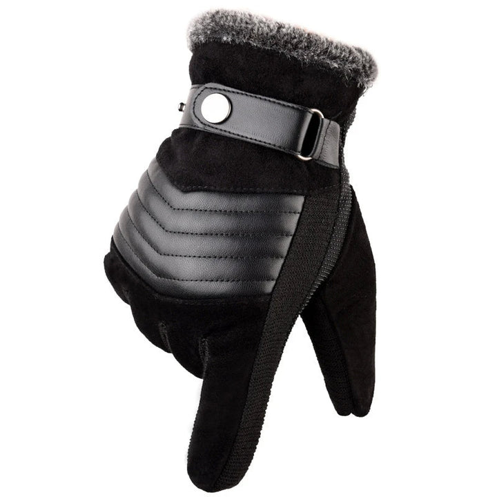 Zwarte functionele heren handschoenen die warmte bieden en compatibel zijn met touchscreens. Geschikt voor buiten.