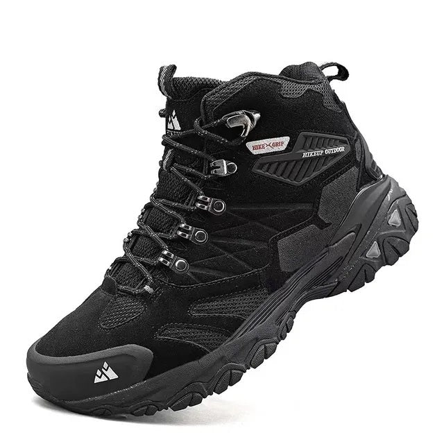 Grijze heren waterdichte wandelschoenen, hoogmodel, ideaal voor trekking en outdoor avonturen met comfort.