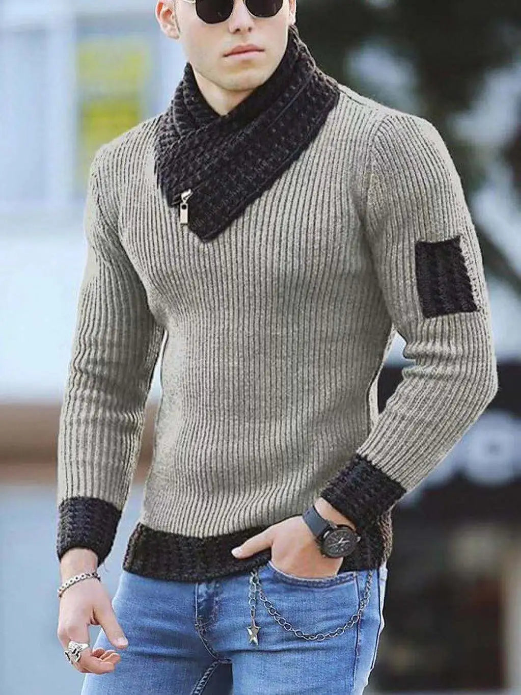Heren vintage casual trui met hoge kraag. Stijlvolle en comfortabele herentrui voor winter en dagelijks gebruik.