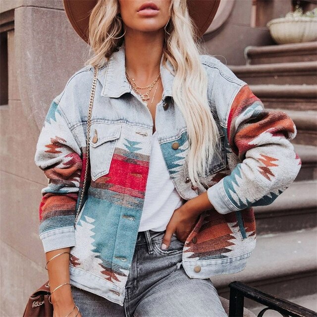 Dames Azteekse vest met vintage print, unieke bohemian stijl voor lente en zomer.