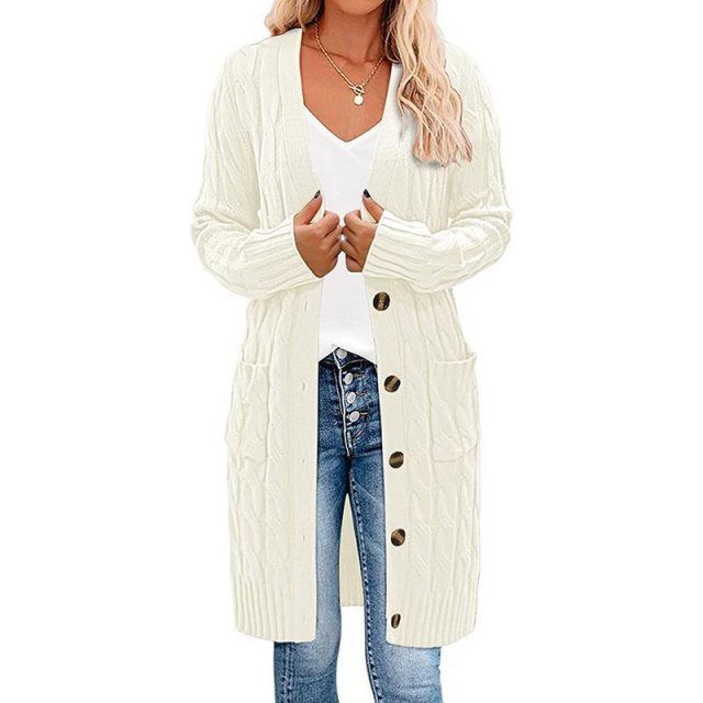 Dames lang vest, gedraaid gebreid, voor stijl en warmte. Comfortabele herfst/winter mode dameskleding.