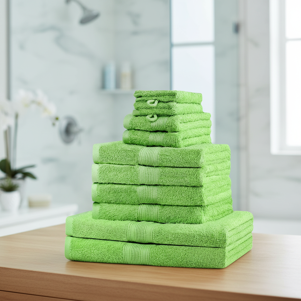 Luxe 10-delige katoenen handdoeken set. Zacht, absorberend badtextiel voor de badkamer, incl. douchehanddoek en washandje.