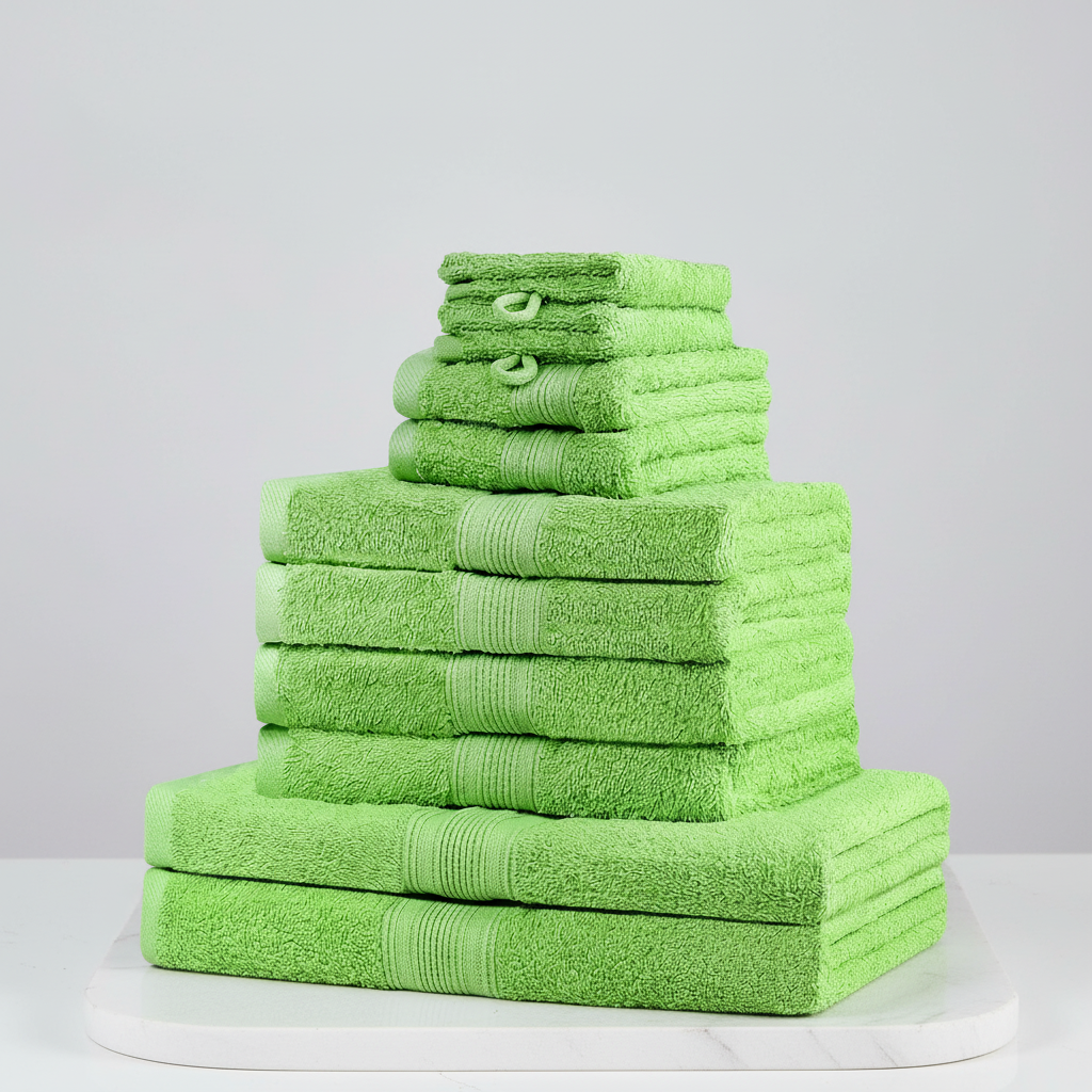 Complete 10-delige set OEKO-TEX katoenen handdoeken. Extra zacht en absorberend badtextiel voor comfort in elke badkamer.