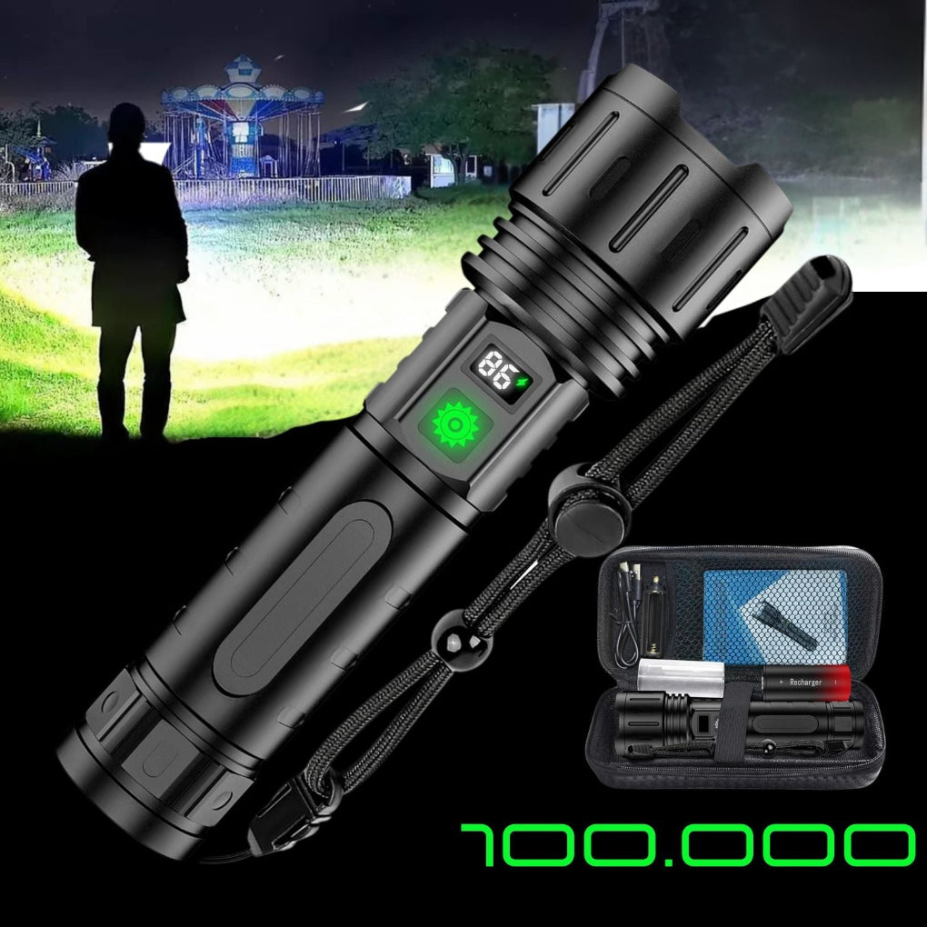Oplaadbare, waterbestendige LED zaklamp, perfecte verlichting voor elk outdoor weer.