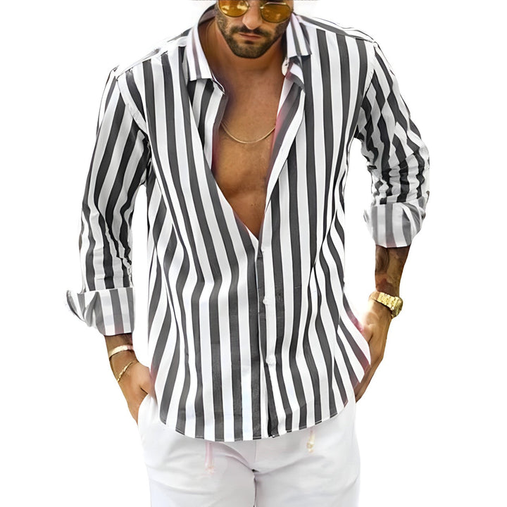 Gestreept heren zomeroverhemd, luchtig en comfortabel, perfect voor strand, vakantie of casual zomerstijl.