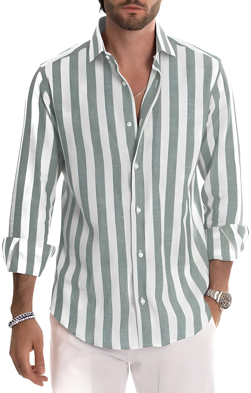 Trendy herenoverhemd met strepen, lange mouwen, luchtig en comfortabel voor elke zomerse gelegenheid.