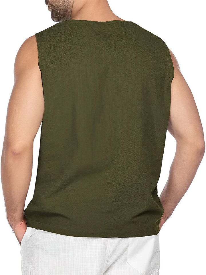 Comfortabele heren tanktop voor de zomer. Luchtig mouwloos V-hals shirt, perfect voor warme dagen.