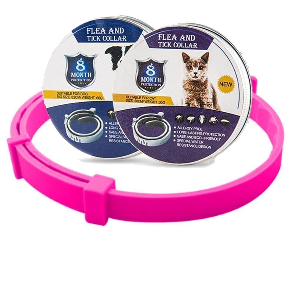 Verpakking van de 8 maanden vlooi- en tekenhalsband voor huisdieren. Complete bescherming.