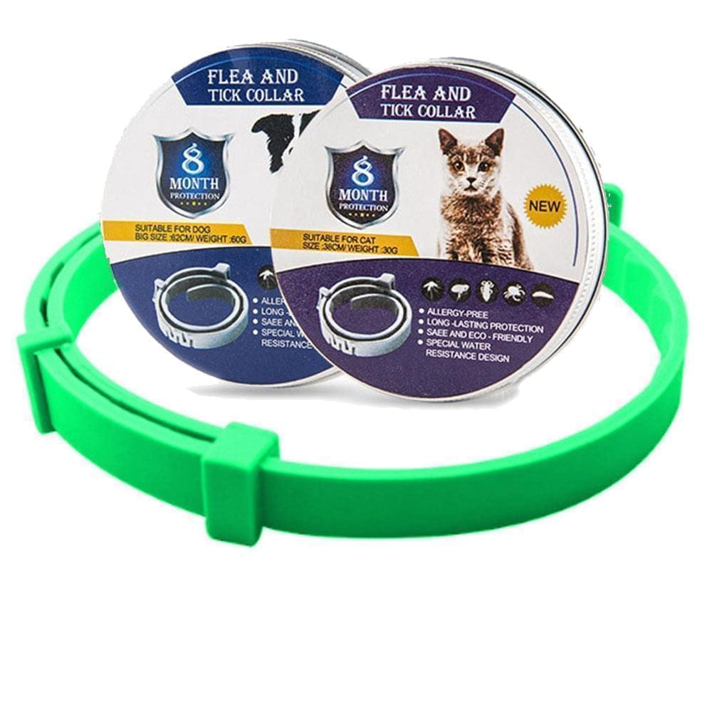 Duurzame vlooi- en tekenhalsband voor hond of kat, biedt continue parasietenbescherming.
