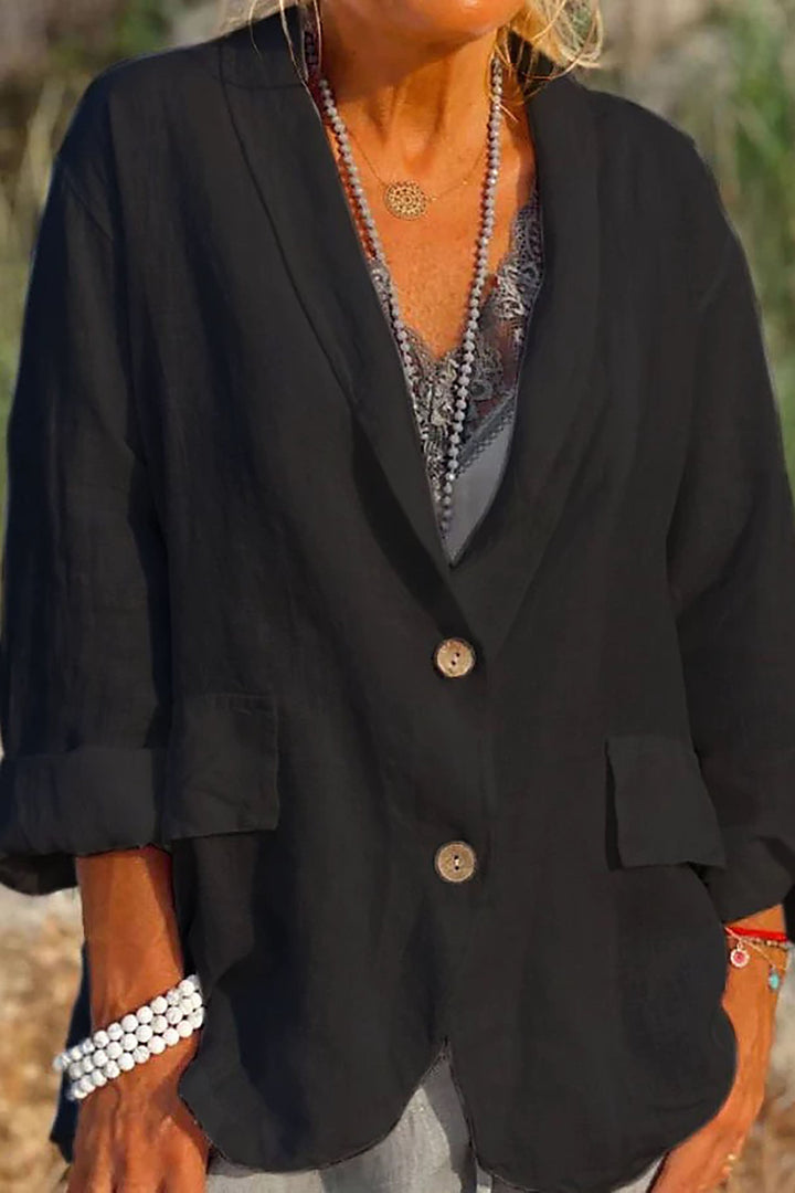 Dames blazer met losse pasvorm, V-hals en lange mouwen. Deze modieuze, comfortabele blazer is ideaal voor diverse outfits.