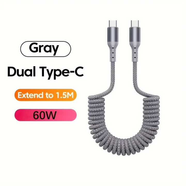 USB-C oplaadkabel met veer en stevige connectoren voor 100W snelladen.