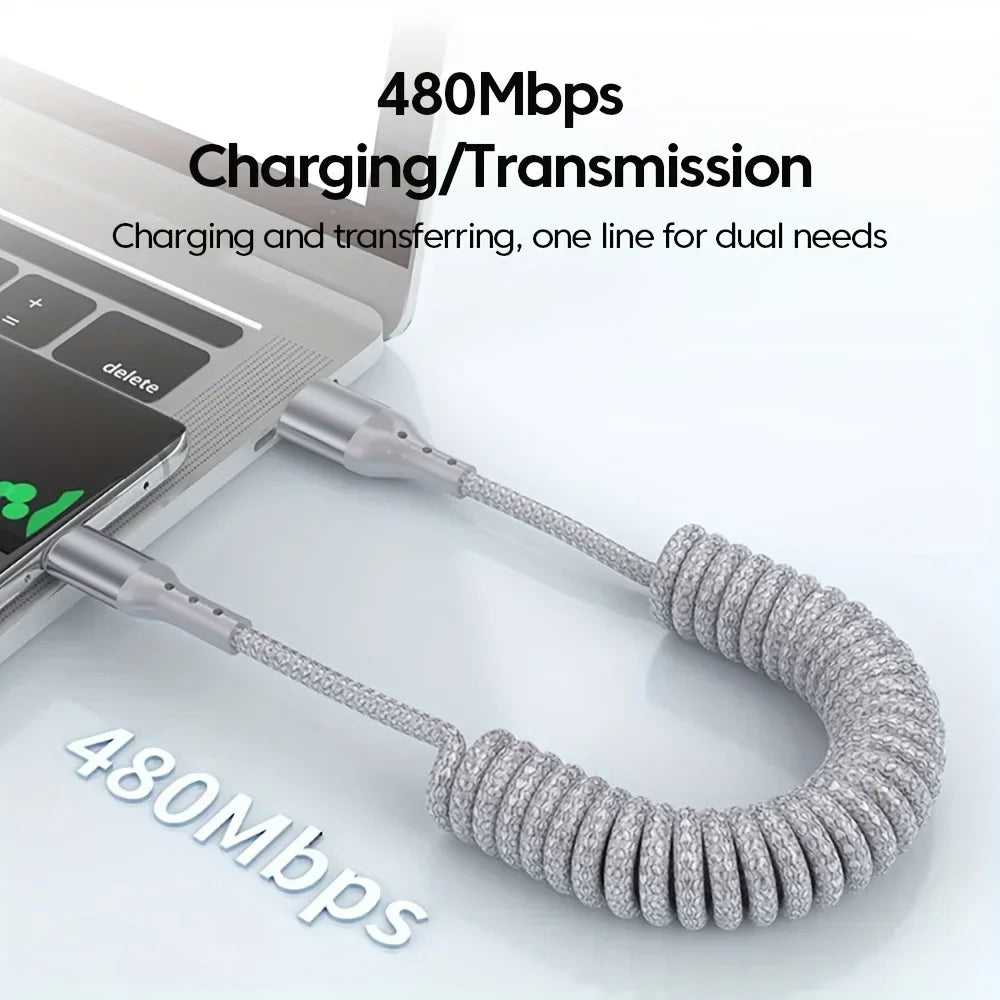 Snelladen met 100W USB-C veerkabel. Efficiënte oplaadkabel voor al je apparaten.