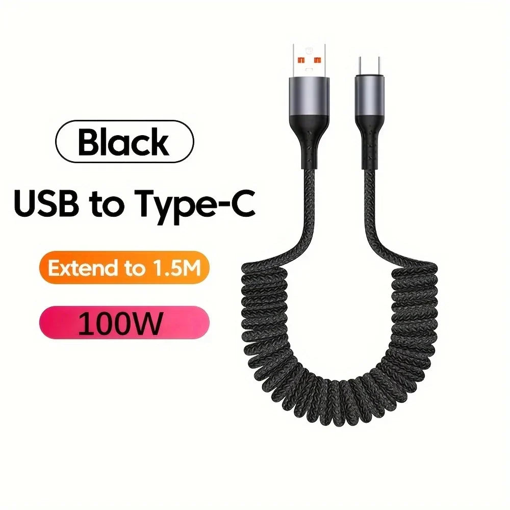 Compacte 100W USB-C veerkabel voor een opgeruimde werkplek en snel opladen.