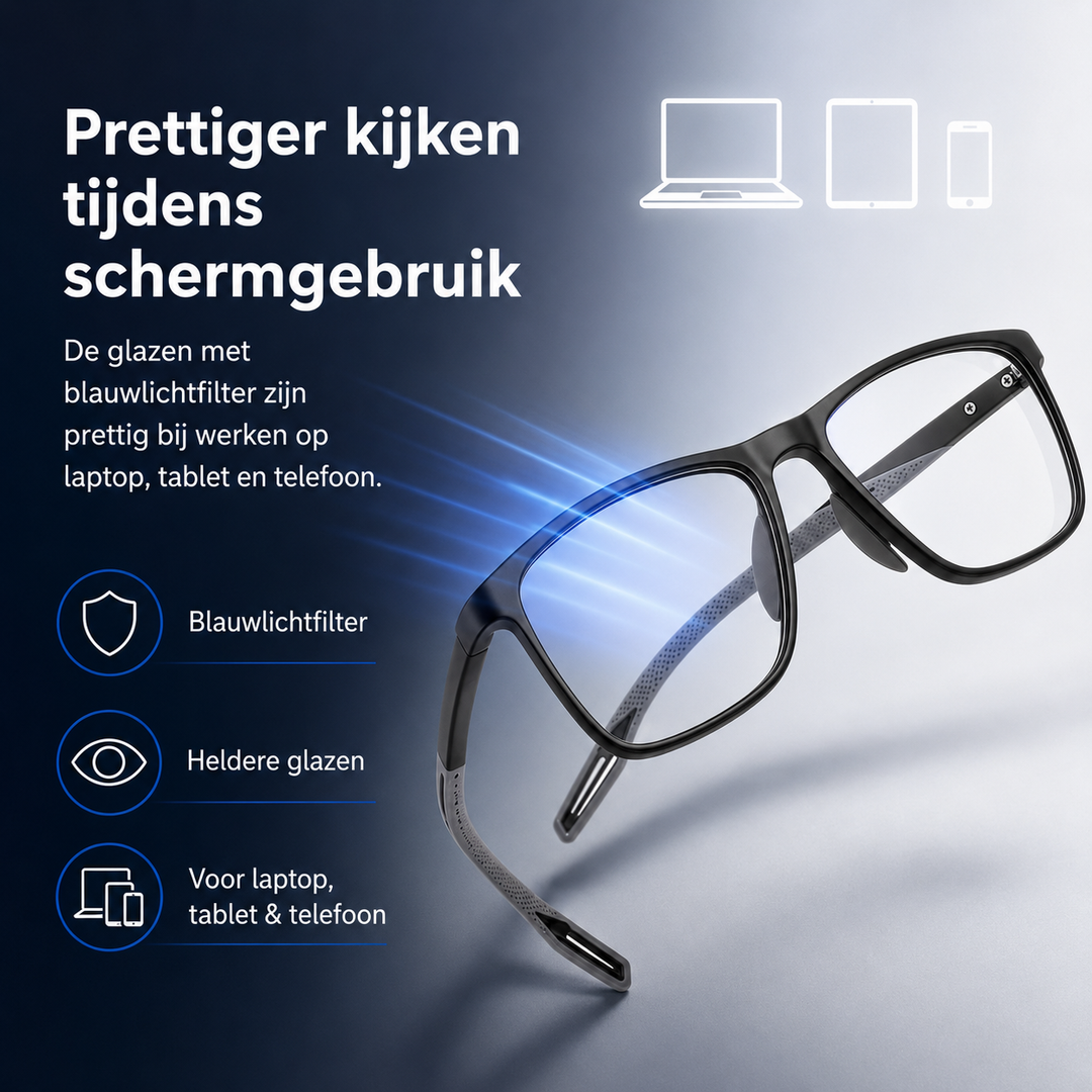 Vrouw draagt stijlvolle multifocale leesbril, biedt oogbescherming en optimaal zicht.