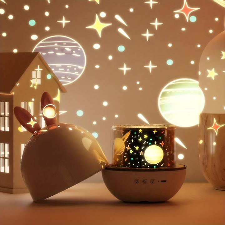 Magische nachtlamp sterrenprojector droomlicht transformeert kinderkamer met betoverende sterrenhemel.