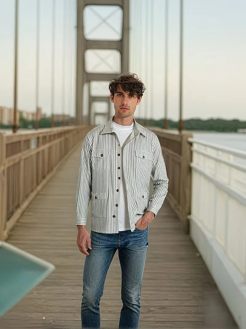 Slim fit gestreept overhemd met lange mouwen, knoopsluiting, casual chic voor mannen.
