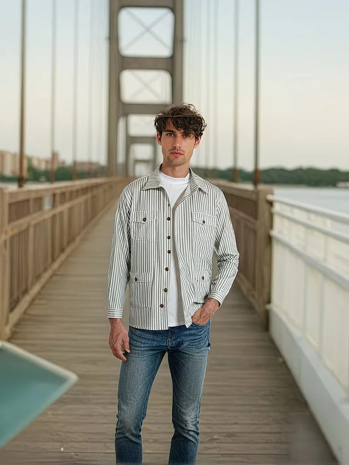 Slim fit gestreept overhemd met lange mouwen, knoopsluiting, casual chic voor mannen.