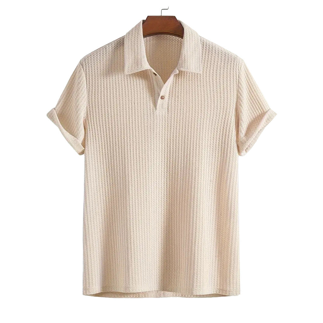 Blauwe heren jacquard polo met uniek patroon. Comfortabele en ademende herenmode voor elke gelegenheid.