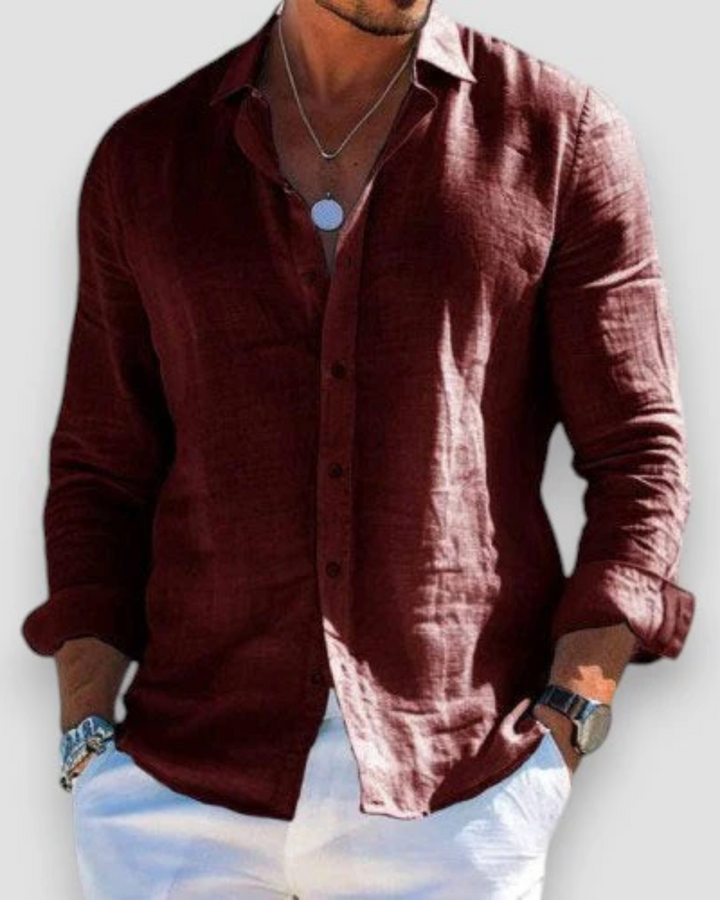 Tijdloos heren overhemd, klassiek en elegant met lange mouwen. Geschikt voor formele en casual zomer/lente outfits.
