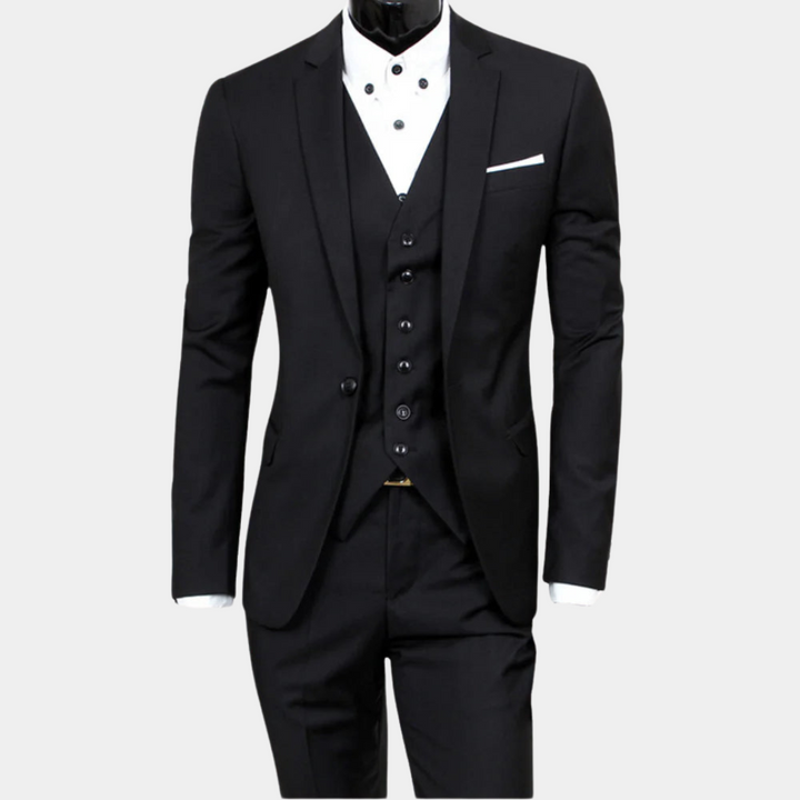 Elegant 3-delig herenpak slim-fit, geschikt voor elke formele of feestelijke gelegenheid. Klassieke mannenmode.