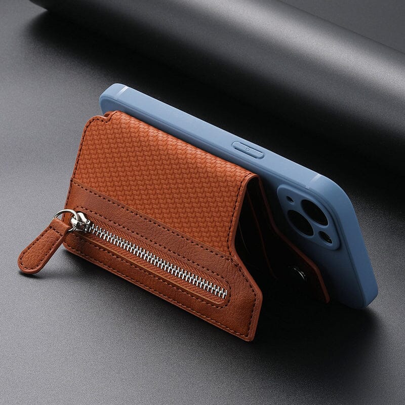 Stijlvolle unisex telefoon portemonnee, compact design met handige standaardfunctie.