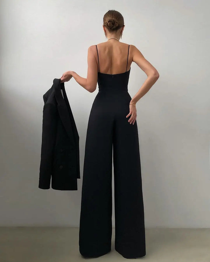 Elegante Hoymans zomerjumpsuit voor dames; mouwloos, v-hals en wijde pijpen; perfect voor casual of chic.