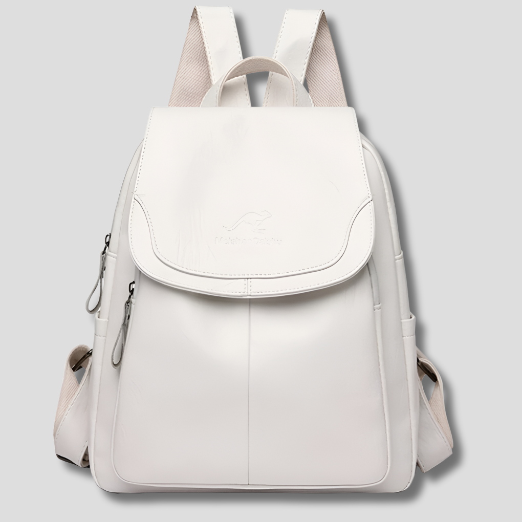 Zwarte leren antidiefstal damesrugzak, stijlvol en veilig. Ideaal voor modebewuste vrouwen.